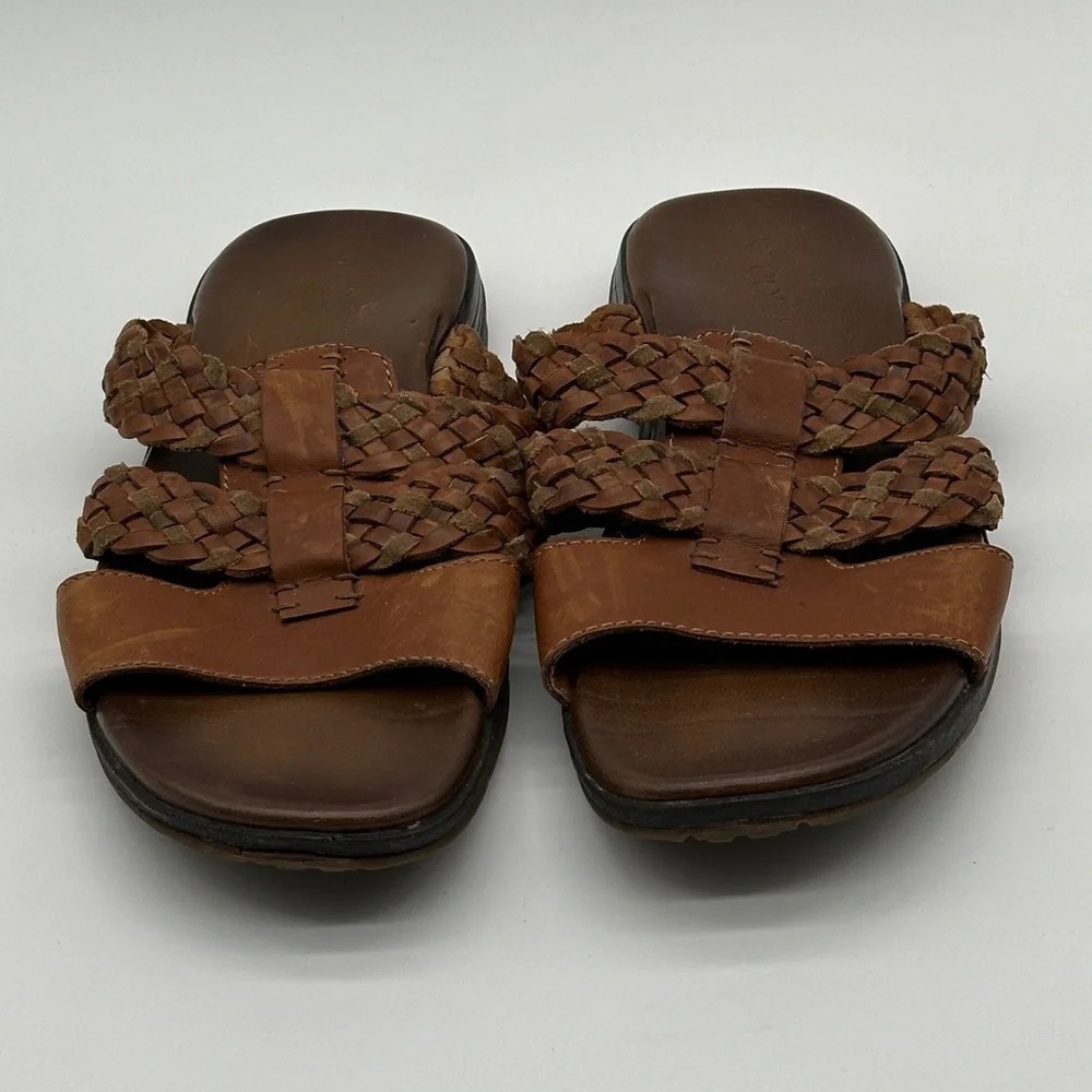RJ COLT Vintage Mens‎ Brown Leather Slip On Sandals Braided Leather Size 12